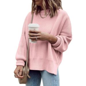 imageImily Bela Womens Oversized Tunic Sweaters Fall Slouchy Long Sleeve Ribbed Knit Side Slit Pullover JumperZ2pink