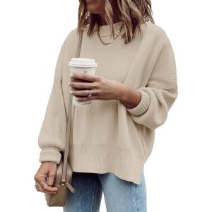 imageImily Bela Womens Oversized Tunic Sweaters Fall Slouchy Long Sleeve Ribbed Knit Side Slit Pullover JumperZbeige