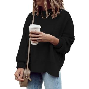 imageImily Bela Womens Oversized Tunic Sweaters Fall Slouchy Long Sleeve Ribbed Knit Side Slit Pullover JumperZblack