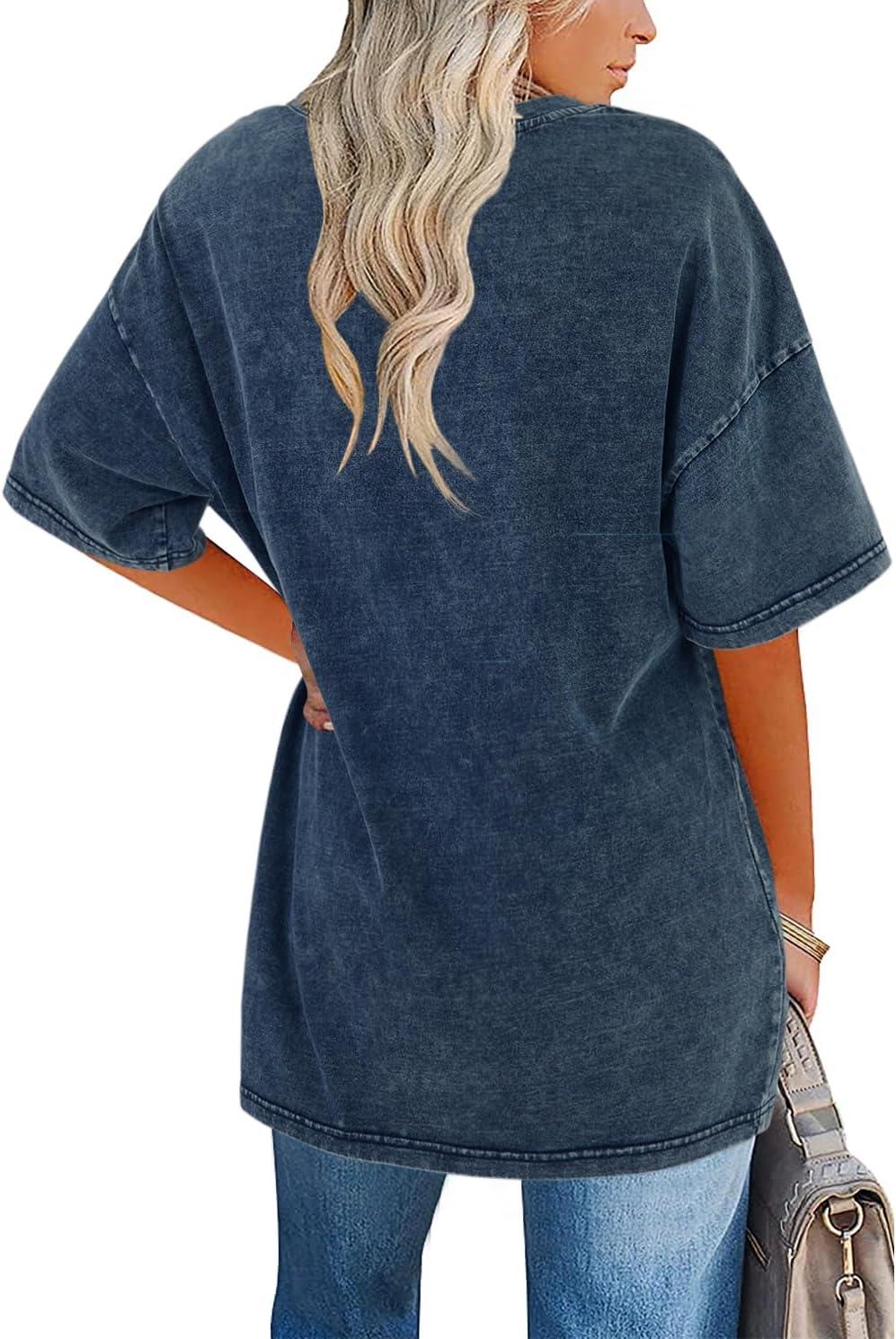 imageImily Bela Womens Oversized T Shirts Vintage Cotton Tees Crewneck Short Sleeve Washed Summer Tunic TopsWashed Blue