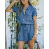 imageImily Bela Women Denim Dress Summer Short Sleeve Button Down Tie Waist Casual Jean Shirt Short DressesDark Blue