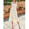 imageImily Bela Womens Summer Dress Tie Strap Boho Floral Square Neck Smocked Ruffle A Line Beach Maxi DressesBeige