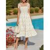 imageImily Bela Womens Summer Dress Tie Strap Boho Floral Square Neck Smocked Ruffle A Line Beach Maxi DressesBeige
