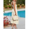 imageImily Bela Womens Summer Dress Tie Strap Boho Floral Square Neck Smocked Ruffle A Line Beach Maxi DressesBeige