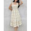 imageImily Bela Womens Summer Dress Tie Strap Boho Floral Square Neck Smocked Ruffle A Line Beach Maxi DressesBeige