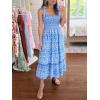 imageImily Bela Womens Summer Dress Tie Strap Boho Floral Square Neck Smocked Ruffle A Line Beach Maxi DressesBlue