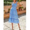 imageImily Bela Womens Summer Dress Tie Strap Boho Floral Square Neck Smocked Ruffle A Line Beach Maxi DressesBlue