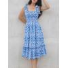 imageImily Bela Womens Summer Dress Tie Strap Boho Floral Square Neck Smocked Ruffle A Line Beach Maxi DressesBlue