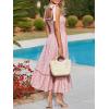 imageImily Bela Womens Summer Dress Tie Strap Boho Floral Square Neck Smocked Ruffle A Line Beach Maxi DressesLight Pink