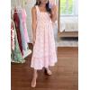 imageImily Bela Womens Summer Dress Tie Strap Boho Floral Square Neck Smocked Ruffle A Line Beach Maxi DressesPink