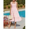imageImily Bela Womens Summer Dress Tie Strap Boho Floral Square Neck Smocked Ruffle A Line Beach Maxi DressesPink