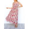 imageImily Bela Womens Summer Dress Tie Strap Boho Floral Square Neck Smocked Ruffle A Line Beach Maxi DressesRed