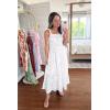 imageImily Bela Womens Summer Dress Tie Strap Boho Floral Square Neck Smocked Ruffle A Line Beach Maxi DressesWhite