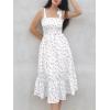 imageImily Bela Womens Summer Dress Tie Strap Boho Floral Square Neck Smocked Ruffle A Line Beach Maxi DressesWhite