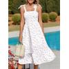 imageImily Bela Womens Summer Dress Tie Strap Boho Floral Square Neck Smocked Ruffle A Line Beach Maxi DressesWhite