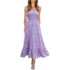 imageImily Bela Womens Summer Dress Tie Strap Boho Floral Square Neck Smocked Ruffle A Line Beach Maxi DressesZpurple