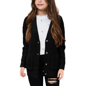 imageImily Bela Girls Sweaters Kids Open Front Button Down Knit Cardigans with PocketsBlack