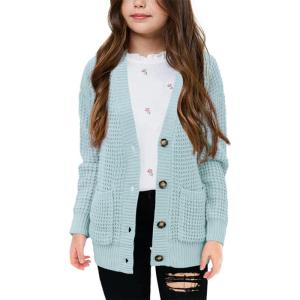 imageImily Bela Girls Sweaters Kids Open Front Button Down Knit Cardigans with PocketsBlue