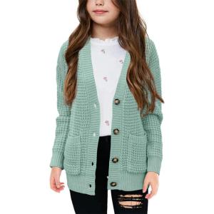 imageImily Bela Girls Sweaters Kids Open Front Button Down Knit Cardigans with PocketsMint Green