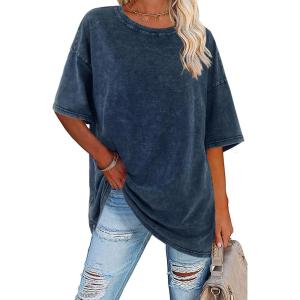 imageImily Bela Womens Oversized T Shirts Vintage Cotton Tees Crewneck Short Sleeve Washed Summer Tunic TopsWashed Blue