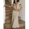 imageImily Bela Womens 2 Piece Sweater Outfits Sets Short Sleeve V Neck Crop Top Knit Midi Long Pleated Skirt DressesZbeige