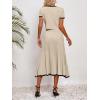 imageImily Bela Womens 2 Piece Sweater Outfits Sets Short Sleeve V Neck Crop Top Knit Midi Long Pleated Skirt DressesZbeige