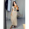 imageImily Bela Womens 2 Piece Sweater Outfits Sets Short Sleeve V Neck Crop Top Knit Midi Long Pleated Skirt DressesZbeige