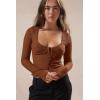 imageImily Bela Womens Long Sleeve Scoop Neck Tops Going Out Crop Tops Sexy Slim Fit Blouses Lace ShirtsBrick Red