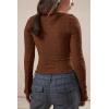 imageImily Bela Womens Long Sleeve Scoop Neck Tops Going Out Crop Tops Sexy Slim Fit Blouses Lace ShirtsBrick Red