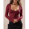 imageImily Bela Womens Long Sleeve Scoop Neck Tops Going Out Crop Tops Sexy Slim Fit Blouses Lace ShirtsWine Red