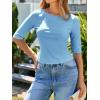 imageImily Bela Womens Ribbed Knit Crewneck Crop Tops Basic Slim Fit T Shirts Half Sleeve 2025 Summer Trendy Y2k TeeBlue