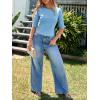 imageImily Bela Womens Ribbed Knit Crewneck Crop Tops Basic Slim Fit T Shirts Half Sleeve 2025 Summer Trendy Y2k TeeBlue