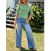 imageImily Bela Womens Ribbed Knit Crewneck Crop Tops Basic Slim Fit T Shirts Half Sleeve 2025 Summer Trendy Y2k TeeLight Green
