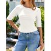 imageImily Bela Womens Ribbed Knit Crewneck Crop Tops Basic Slim Fit T Shirts Half Sleeve 2025 Summer Trendy Y2k TeeWhite