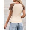 imageImily Bela Womens Summer Short Sleeve T Shirts Slim Fitted Raglan Color Block Crop Tops 2025 Basic Casual Y2k Stretchy TeeApricot Camel