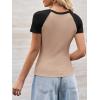 imageImily Bela Womens Summer Short Sleeve T Shirts Slim Fitted Raglan Color Block Crop Tops 2025 Basic Casual Y2k Stretchy TeeBlackbrown