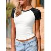 imageImily Bela Womens Summer Short Sleeve T Shirts Slim Fitted Raglan Color Block Crop Tops 2025 Basic Casual Y2k Stretchy TeeBlackwhite
