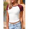 imageImily Bela Womens Summer Short Sleeve T Shirts Slim Fitted Raglan Color Block Crop Tops 2025 Basic Casual Y2k Stretchy TeeBurgundy