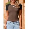 imageImily Bela Womens Summer Short Sleeve T Shirts Slim Fitted Raglan Color Block Crop Tops 2025 Basic Casual Y2k Stretchy TeeDark Brown