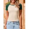 imageImily Bela Womens Summer Short Sleeve T Shirts Slim Fitted Raglan Color Block Crop Tops 2025 Basic Casual Y2k Stretchy TeeDark Green
