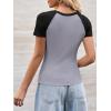 imageImily Bela Womens Summer Short Sleeve T Shirts Slim Fitted Raglan Color Block Crop Tops 2025 Basic Casual Y2k Stretchy TeeDark Grey