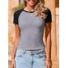 imageImily Bela Womens Summer Short Sleeve T Shirts Slim Fitted Raglan Color Block Crop Tops 2025 Basic Casual Y2k Stretchy TeeDark Grey