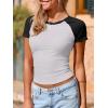 imageImily Bela Womens Summer Short Sleeve T Shirts Slim Fitted Raglan Color Block Crop Tops 2025 Basic Casual Y2k Stretchy TeeKhaki
