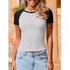 imageImily Bela Womens Summer Short Sleeve T Shirts Slim Fitted Raglan Color Block Crop Tops 2025 Basic Casual Y2k Stretchy TeeKhaki