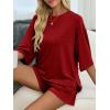 imageImily Bela Womens Two Piece Lounge Set 2025 Summer Casual Oversized Shirts Biker Shorts Matching Airport Travel OutfitBurgundy