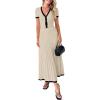imageImily Bela Womens 2 Piece Sweater Outfits Sets Short Sleeve V Neck Crop Top Knit Midi Long Pleated Skirt DressesZbeige