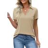 imageImily Bela Womens Short Sleeve Polo Shirts V Neck Business Dressy Casual Tops Summer Collared Trendy TeesApricot