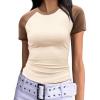 imageImily Bela Womens Summer Short Sleeve T Shirts Slim Fitted Raglan Color Block Crop Tops 2025 Basic Casual Y2k Stretchy TeeApricot Camel