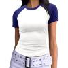 imageImily Bela Womens Summer Short Sleeve T Shirts Slim Fitted Raglan Color Block Crop Tops 2025 Basic Casual Y2k Stretchy TeeNavy Blue