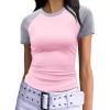 imageImily Bela Womens Summer Short Sleeve T Shirts Slim Fitted Raglan Color Block Crop Tops 2025 Basic Casual Y2k Stretchy TeePink